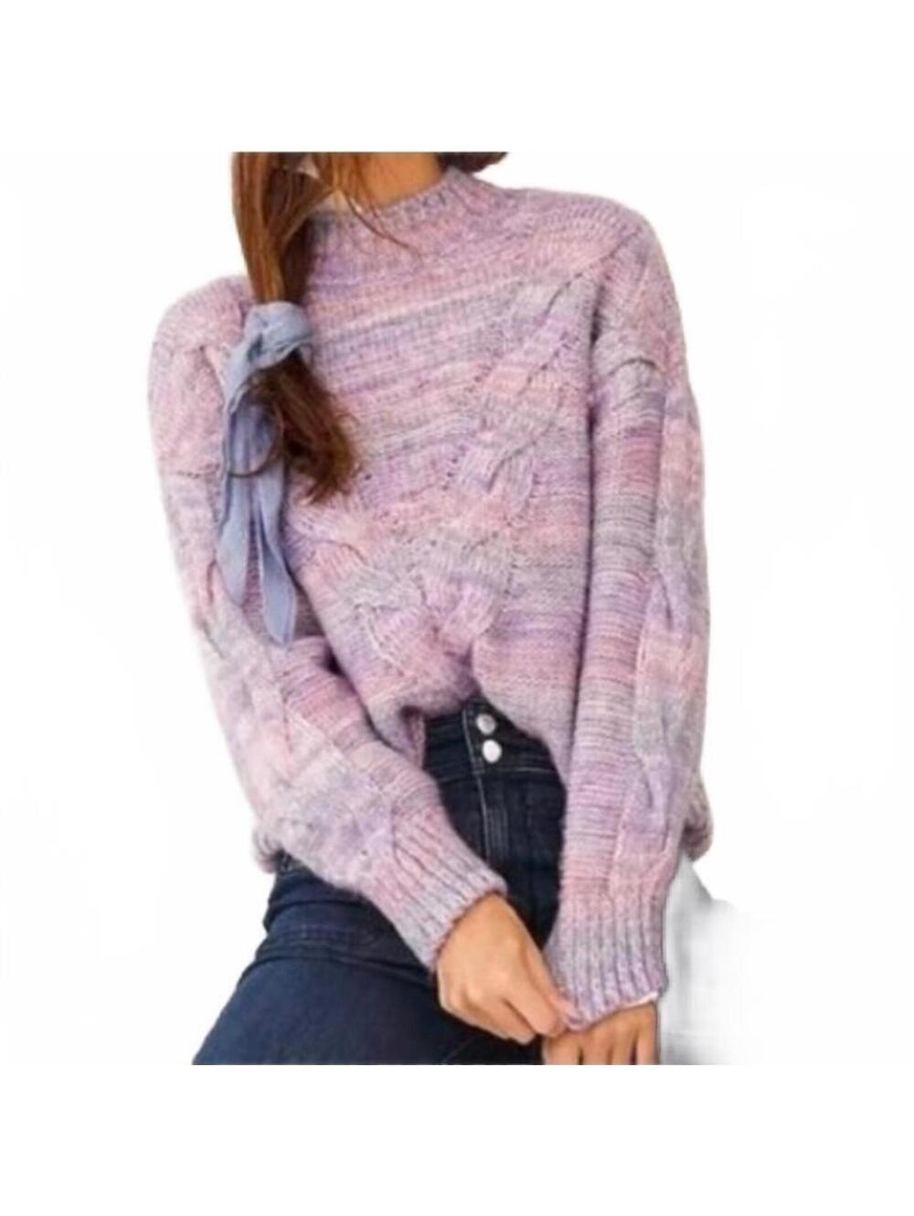 Maeve Anthropologie Rachel Textured Knit Mock Neck Sweater Lavender Women Medium